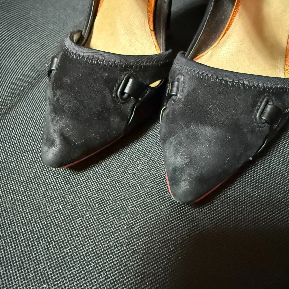 L.A.M.B. Black Leather Suede Ankle Strap Stiletto Heels‎ Womens 5.5M
